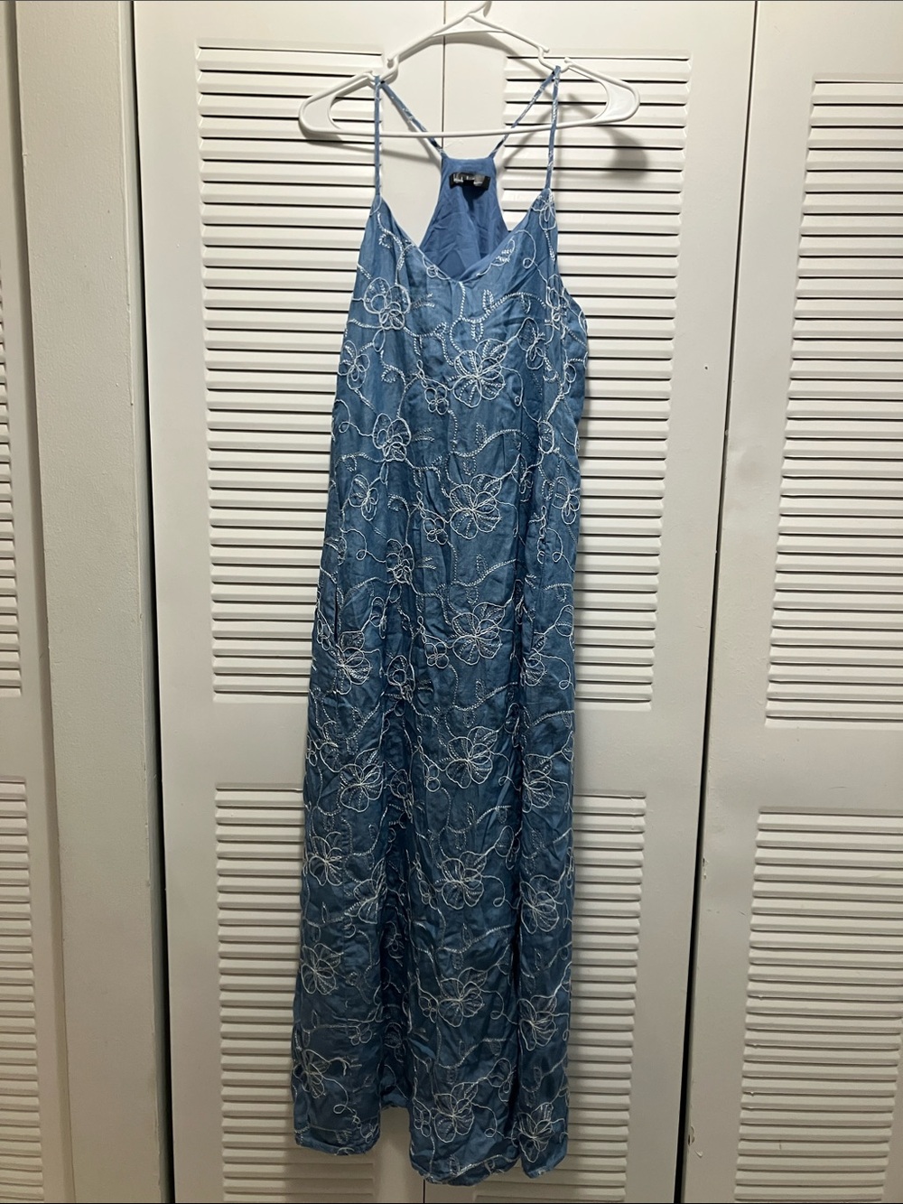Nicole Miller Light Blue Embroidered Floral Maxi Dress